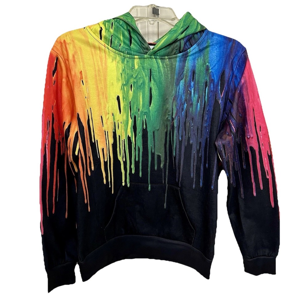 Kid's  3D graphic pullover hoodie with‎ a paint dripping design XXL EUC Colorful